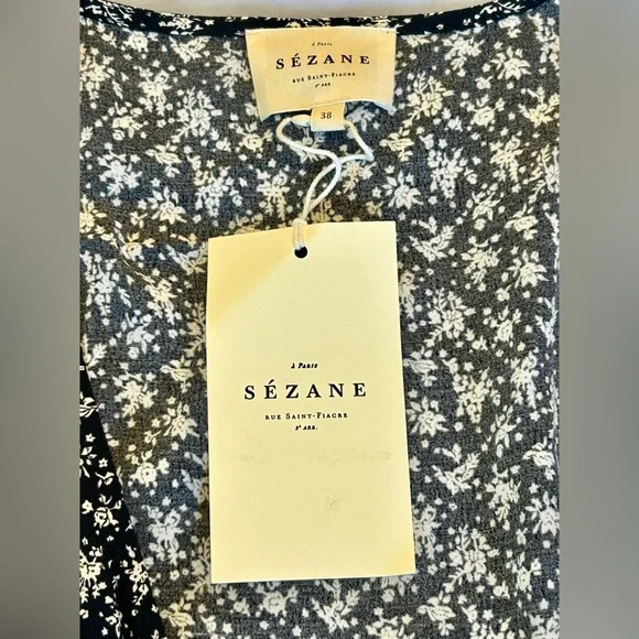 Sezane NWT SZ 6 Vic Dress Navy Floral Iconic French Midi Lanzarote Print - RARE! - Picture 8 of 13
